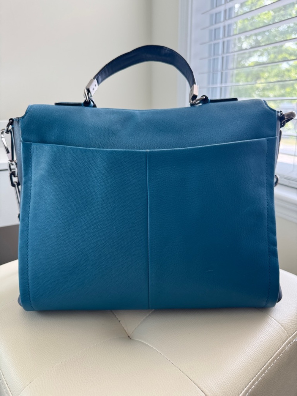 Coach Sadie Teal Leather Top-Handle Satchel with Strap - Picture 4 of 15